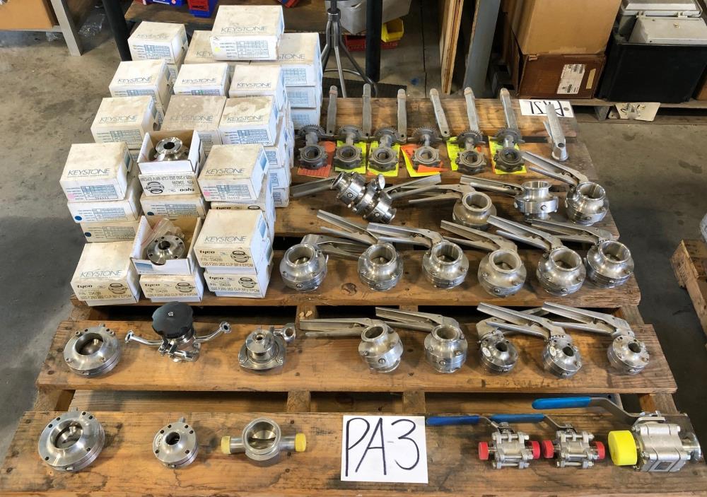 LOT (120) Stainless Steel Sanitary Ball & Butterfly Valves, Tri-Clamp & Weld